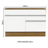 Bajo Mesada Cocina 120 x 60 cm 1 Puerta 2 Cajones Marrón/Blanco (Con Mesada) Glamy Madesa
