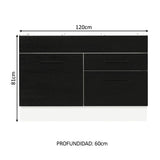 Bajo Mesada Cocina 120 x 60 cm 1 Puerta 2 Cajones Blanco/Negro (Sin Mesada) Agata Madesa