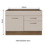 Bajo Mesada Cocina 120 x 60 cm 1 Puerta 2 Cajones Marrón/Crema (Sin Mesada) Agata Madesa