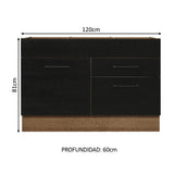 Bajo Mesada Cocina 120 x 60 cm 1 Puerta 2 Cajones (Sin Mesada) Marrón/Negro Agata Madesa