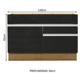 Bajo Mesada Cocina 120 x 60 cm 1 Puerta 2 Cajones Marrón/Negro (Sin Mesada) Glamy Madesa