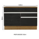 Bajo Mesada Cocina 120 x 60 cm 1 Puerta 2 Cajones Marrón/Negro (Con Mesada) Glamy Madesa