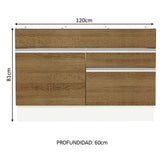 Bajo Mesada Cocina 120 x 60 cm 1 Puerta 2 Cajones Blanco/Marrón (Sin Mesada) Glamy Madesa