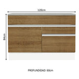 Bajo Mesada Cocina 120 x 60 cm 1 Puerta 2 Cajones Blanco/Marrón (Con Mesada) Glamy Madesa