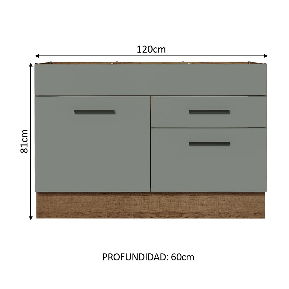 Bajo Mesada Cocina 120 x 60 cm 1 Puerta 2 Cajones (Sin Mesada) Marrón/Gris Agata Madesa