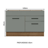 Bajo Mesada Cocina 120 x 60 cm 1 Puerta 2 Cajones (Sin Mesada) Marrón/Gris Agata Madesa