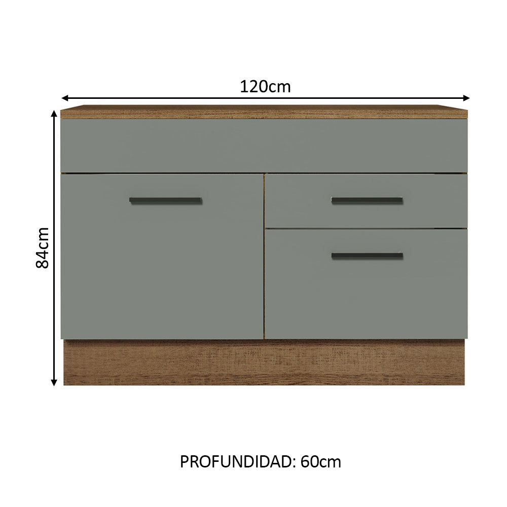 Bajo Mesada Cocina 120 x 60 cm 1 Puerta 2 Cajones (Con Mesada) Marrón/Gris Agata Madesa