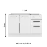 Bajo Mesada 120 cm x 60 cm, 3 Cajones 2 Puertas Agata Blanco