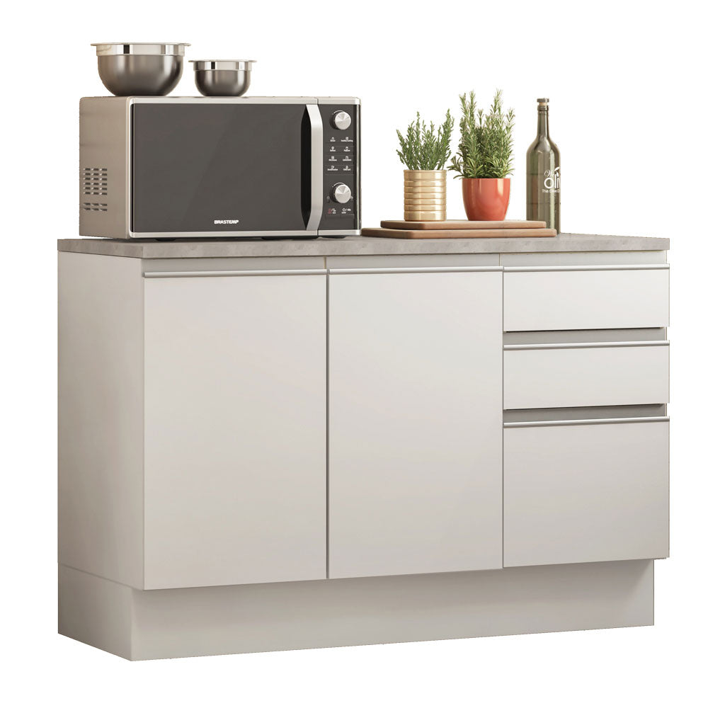 Bajo Mesada Cocina 120 x 60 cm 2 Puertas e 3 Cajones (Con Mesada) Blanco Glamy Madesa