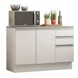 Bajo Mesada Cocina 120 x 60 cm 2 Puertas e 3 Cajones (Con Mesada) Blanco Glamy Madesa