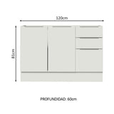 Bajo Mesada Cocina 120 x 60 cm 2 Puertas e 3 Cajones (Sin Mesada) Blanco Stella Madesa