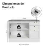 Bajo Mesada de Cocina 120 x 60 cm 2 Puertas 3 Cajones (con Mesada) Blanco Vik Madesa