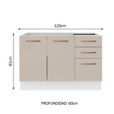 Bajo Mesada 120 cm x 60 cm, 3 Cajones 2 Puertas Agata Blanco/Crema