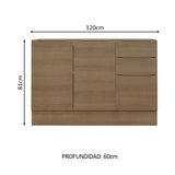 Bajo Mesada Cocina 120 x 60 cm 2 Puertas e 3 Cajones (Sin Mesada) Marrón Stella Madesa