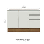Bajo Mesada 120 x 60 cm 2 Puertas 3 Cajones (Sin Mesada) Marrón/Blanco Glamy Madesa