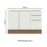 Bajo Mesada Cocina 120 x 60 cm 2 Puertas e 3 Cajones (Sin Mesada) Marrón/Blanco Stella Madesa