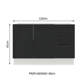 Bajo Mesada Cocina 120 x 60 cm 2 Puertas e 3 Cajones (Sin Mesada) Blanco/Negro Agata Madesa