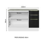 Bajo Mesada 120 x 60 cm 2 Puertas 3 Cajones Blanco/Negro Lux Madesa