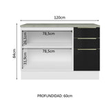 Bajo Mesada para Bacha 120 cm 2 Puertas 3 Cajones (Con Mesada) Lux Blanco/Negro