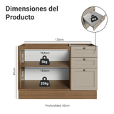 Bajo Mesada Cocina 120 x 60 cm 2 Puetas 3 Cajones (Sin Mesada) Marrón/Crema Vik Madesa