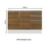 Bajo Mesada Cocina 120 cm x 60 cm, 3 Cajones 2 Puertas Glamy Blanco/Marrón