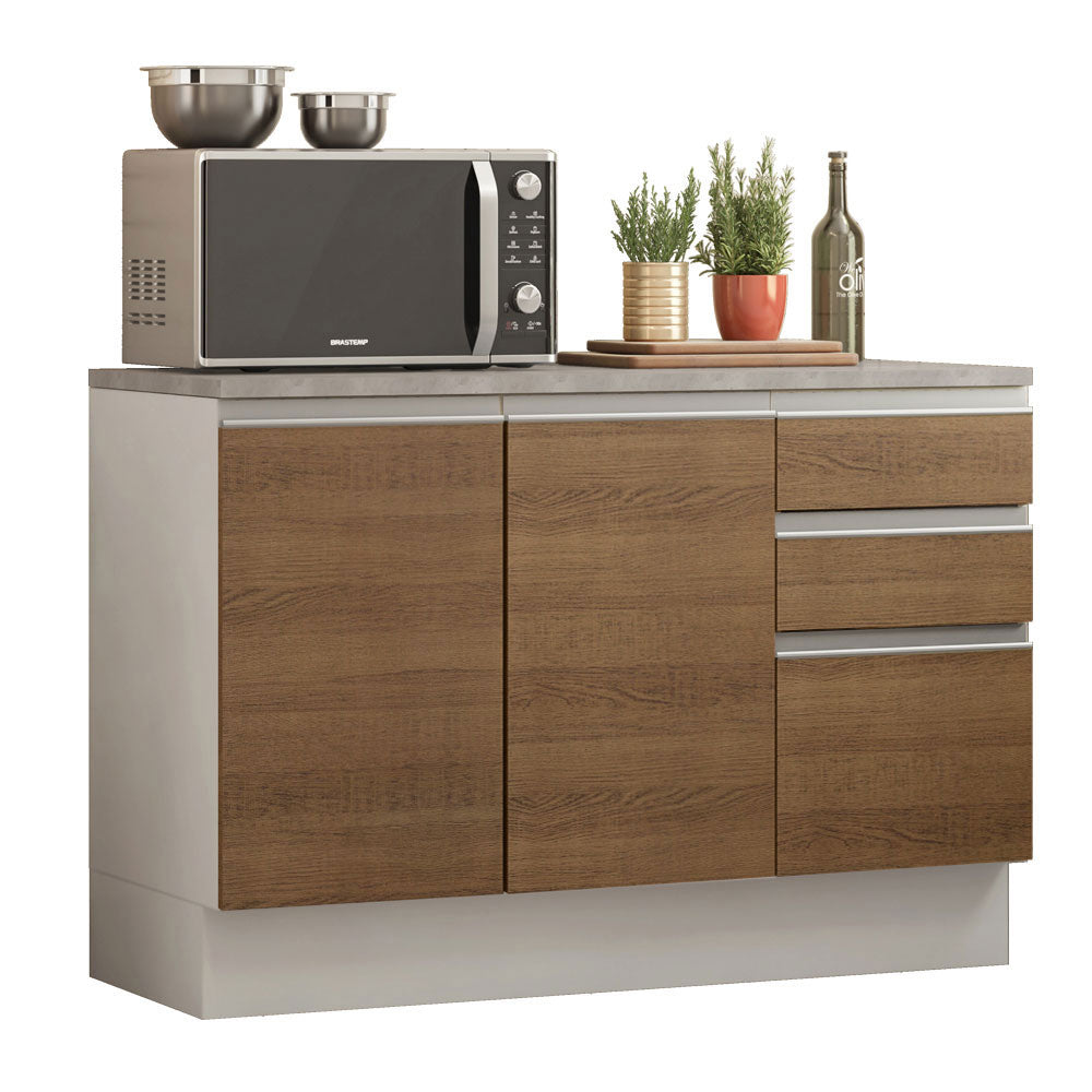 Bajo Mesada Cocina 120 x 60 cm 2 Puertas e 3 Cajones (Con Mesada) Blanco/Marrón Glamy Madesa
