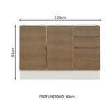 Bajo Mesada Cocina 120 x 60 cm 2 Puertas e 3 Cajones (Sin Mesada) Blanco/Marrón Stella Madesa