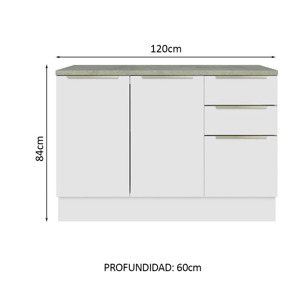 Bajo Mesada 120 cm 2 Puertas 3 Cajones Blanco Lux Madesa