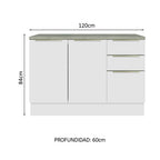 Bajo Mesada 120 cm 2 Puertas 3 Cajones Blanco Lux Madesa