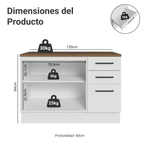 Bajo Mesada 120 x 60 cm 2 Puertas 3 Cajones Blanco/Marrón Agata Madesa