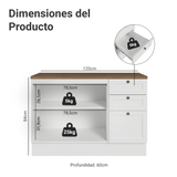 Bajo Mesada de Cocina 120 x 60 cm 2 Puertas 3 Cajones (con Mesada) Blanco/Marrón Vik Madesa