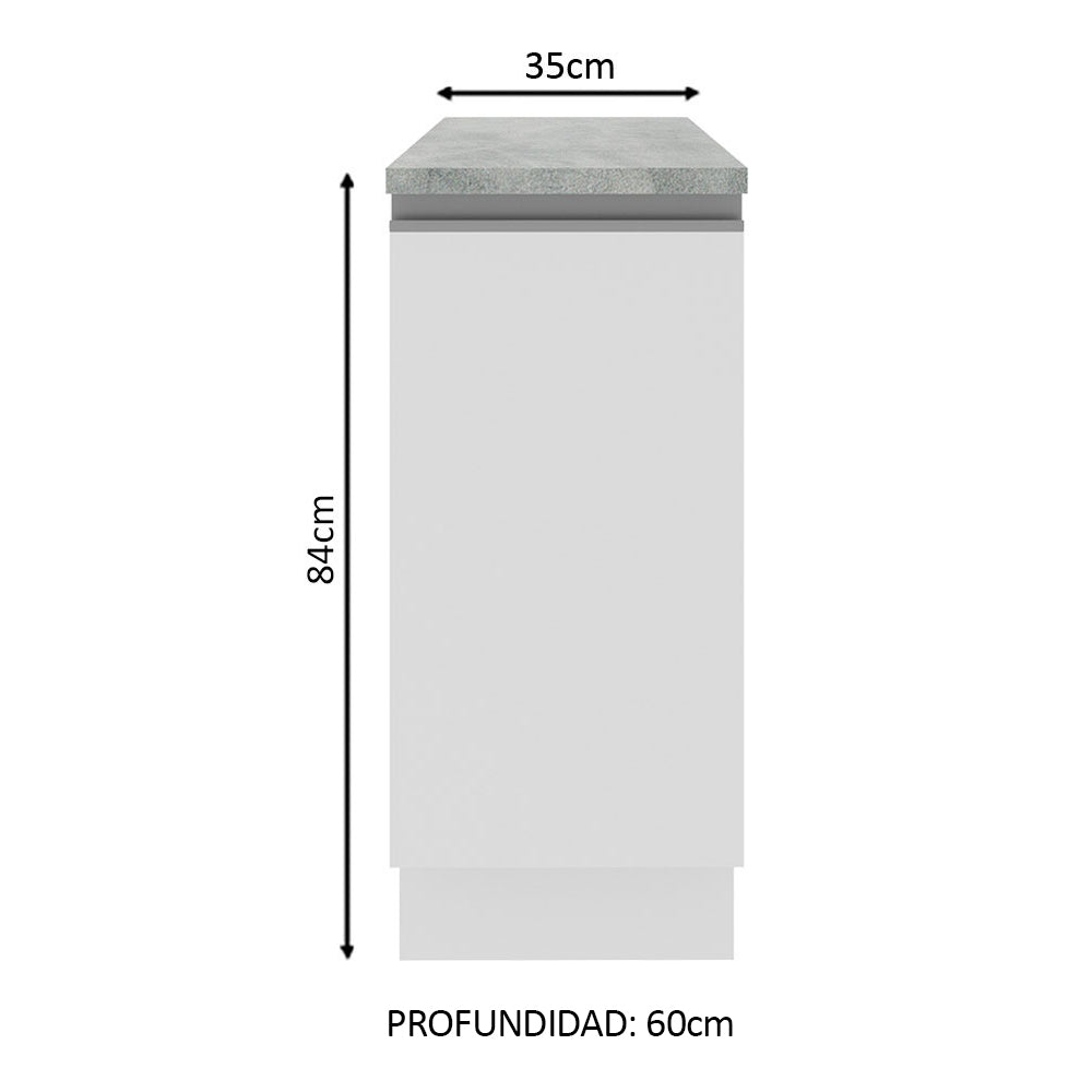 Bajo Mesada Madesa Glamy 35 x 60 cm 1 Puerta (Con Mesada) Blanco