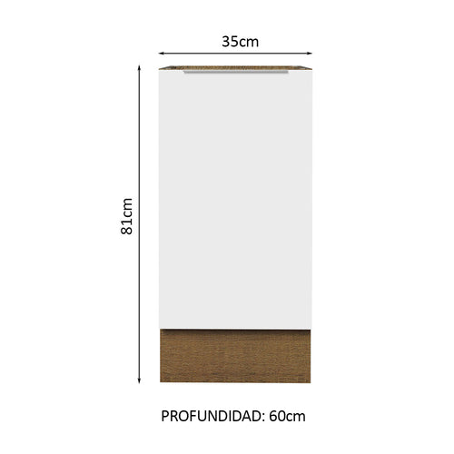 Bajo Mesada 35 cm 1 Puerta Sin Mesada Marrón/Blanco Stella Madesa