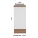Bajo Mesada Cocina 35 x 60 cm 1 Puerta (Con Mesada) Marrón/Blanco Stella Madesa