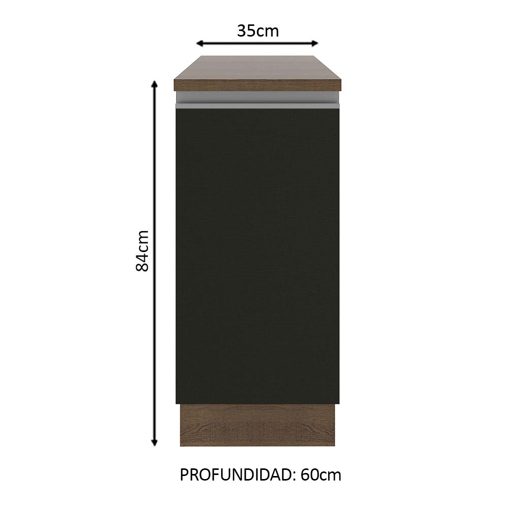 Bajo Mesada Madesa Glamy 35 x 60 cm 1 Puerta (Con Mesada) Marrón/Negro