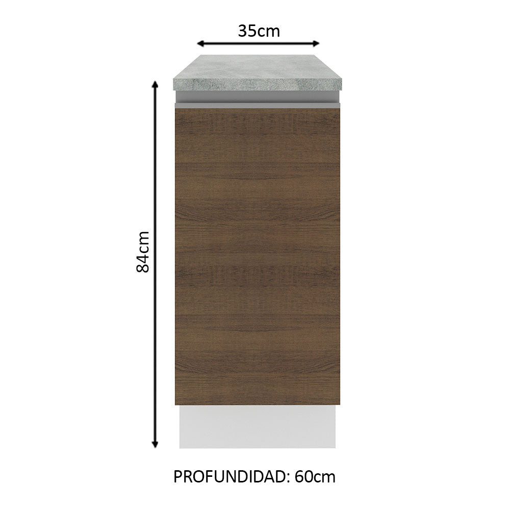 Bajo Mesada Madesa Glamy 35 x 60 cm 1 Puerta (Con Mesada) Blanco/Marrón