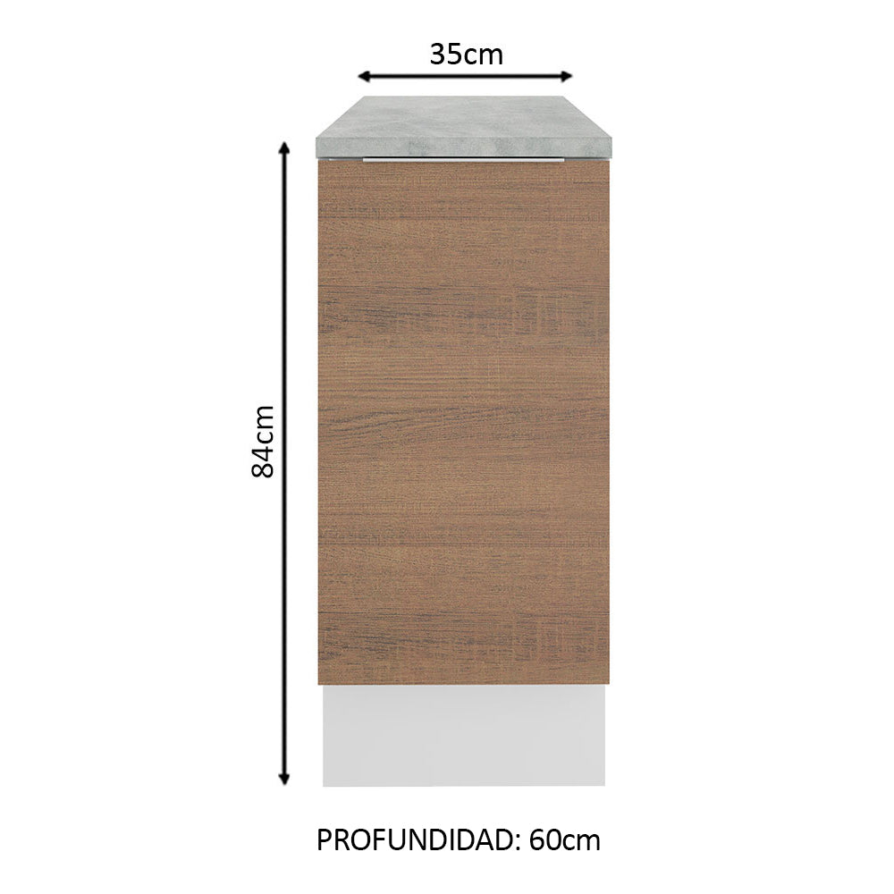 Bajo Mesada Cocina 35 x 60 cm 1 Puerta (Con Mesada) Blanco/Marrón Stella Madesa