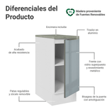 Bajo Mesada Cocina 35 x 60 cm 1 Puerta (Con Mesada) Blanco/Gris Lux Madesa