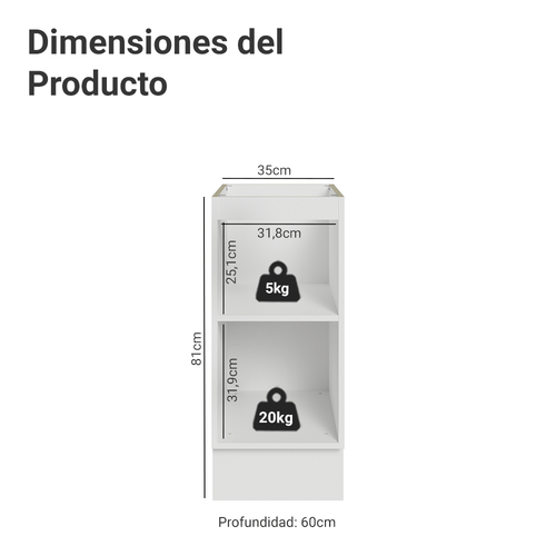 Bajo Mesada 35 cm 1 Puerta Sin Mesada Blanco/Azul Vik Madesa