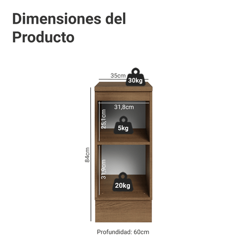 Bajo Mesada 35 cm 1 Puerta Marrón/Verde Vik Madesa