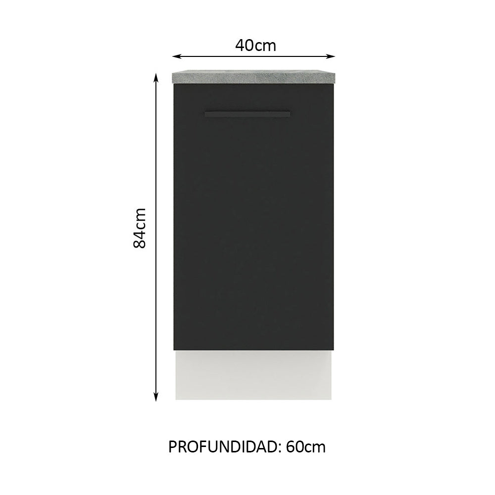 Bajo Mesada Cocina 40 x 60 cm 1 Puerta (Con Mesada) Blanco/Negro Agata Madesa