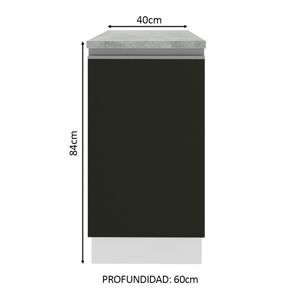 Bajo Mesada 40 cm x 60 cm, Sin cajones 1 Puerta Glamy Blanco/Negro