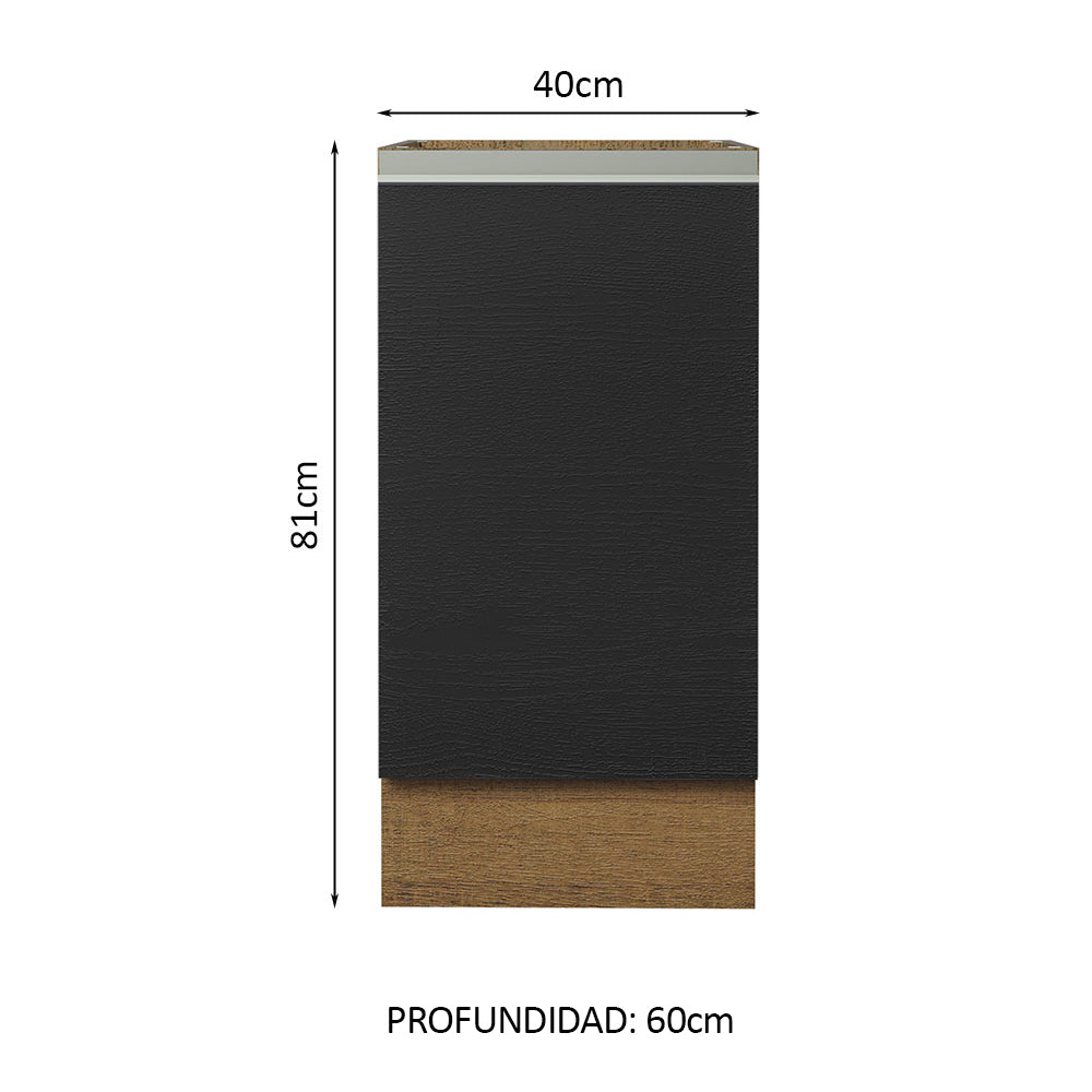 Bajo Mesada Cocina 40 x 60 cm 1 Puerta (Sin Mesada) Marrón/Negro Glamy Madesa