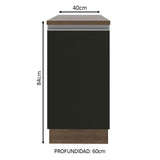 Bajo Mesada 40 cm x 60 cm, Sin cajones 1 Puerta Glamy Marrón/Negro