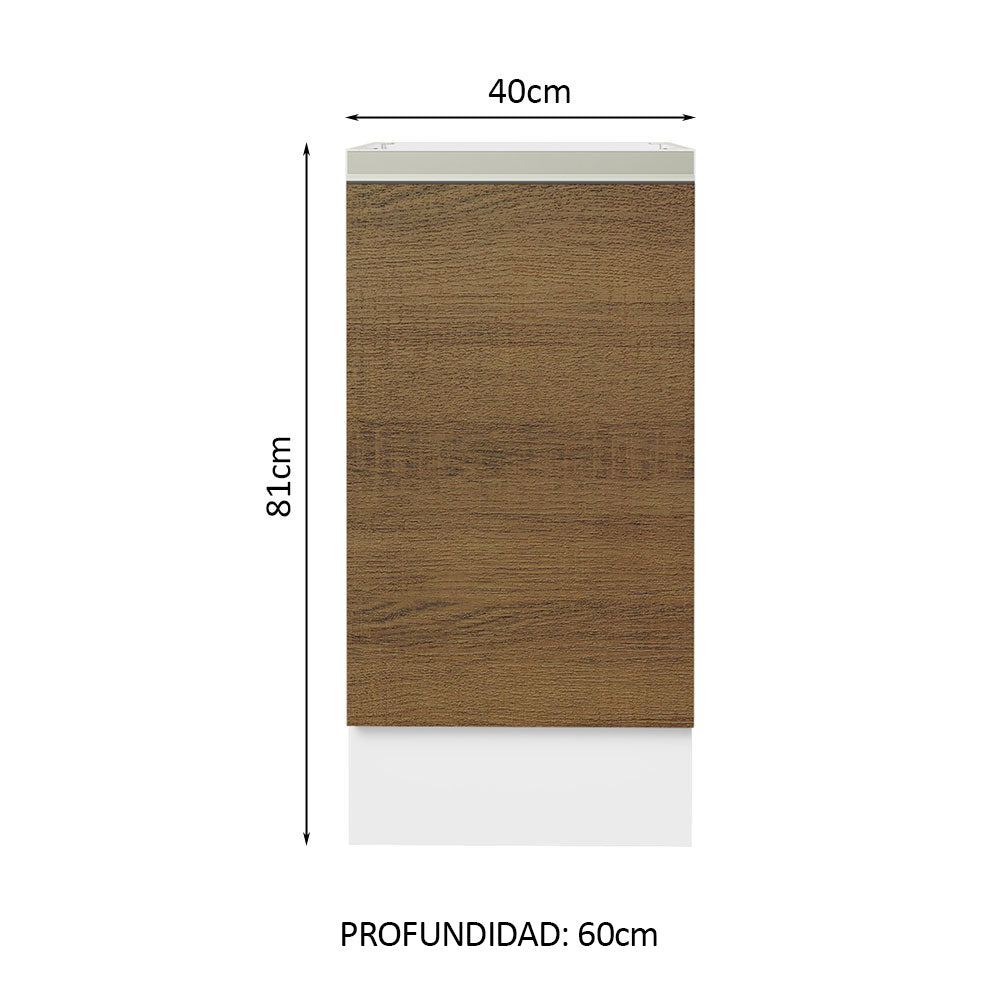Bajo Mesada Cocina 40 x 60 cm 1 Puerta (Sin Mesada) Blanco/Marrón Glamy Madesa