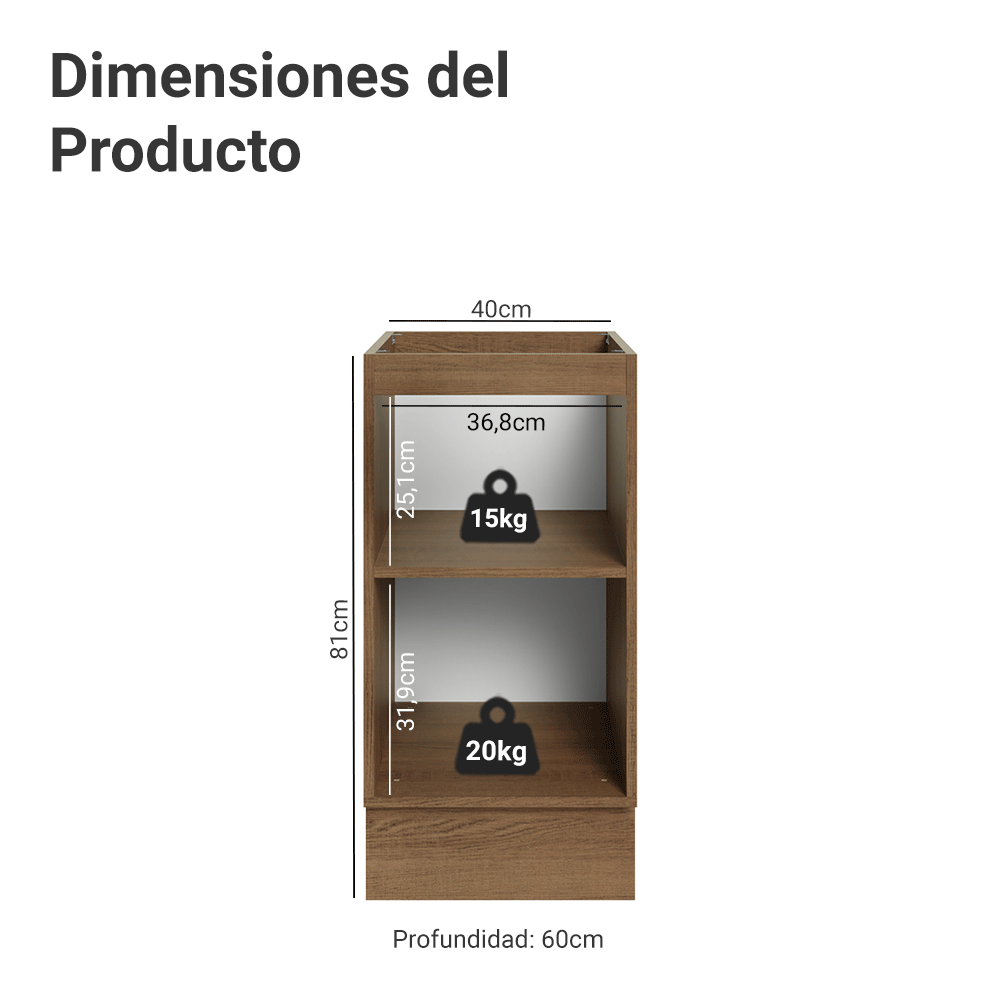 Bajo Mesada de Cocina 40 x 60 cm 1 Puerta (Sin Mesada) Marrón/Azul Vik Madesa