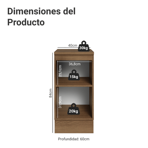 Bajo Mesada 40 cm 1 Puerta Marrón/Azul Vik Madesa