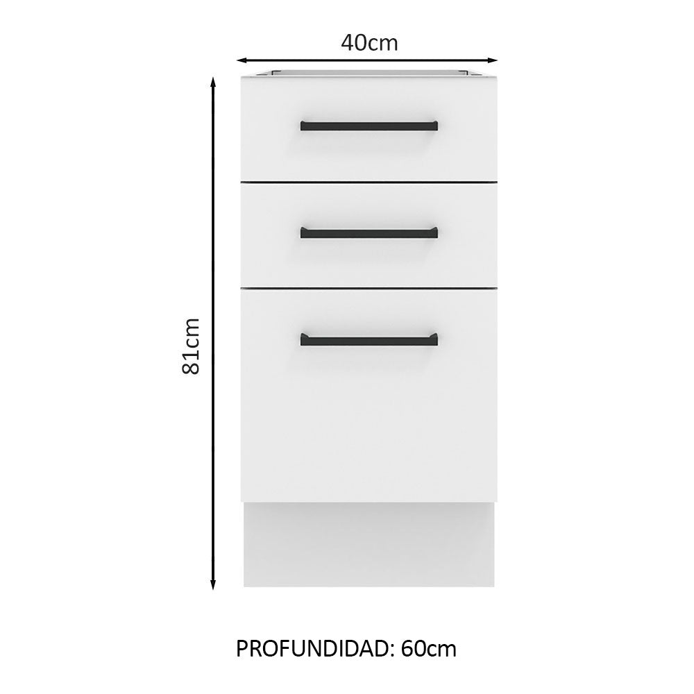 Bajo Mesada 40 x 60 cm 3 Cajones (Sin Mesada) Agata Blanco