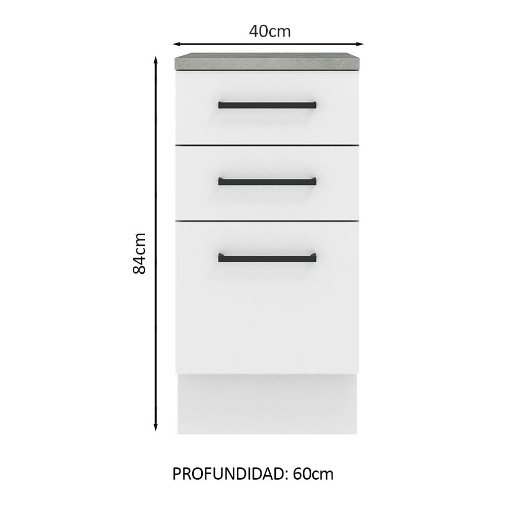 Bajo Mesada 40 x 60 cm 3 Cajones (Con Mesada) Agata Blanco