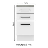 Bajo Mesada 40 x 60 cm 3 Cajones (Con Mesada) Agata Blanco